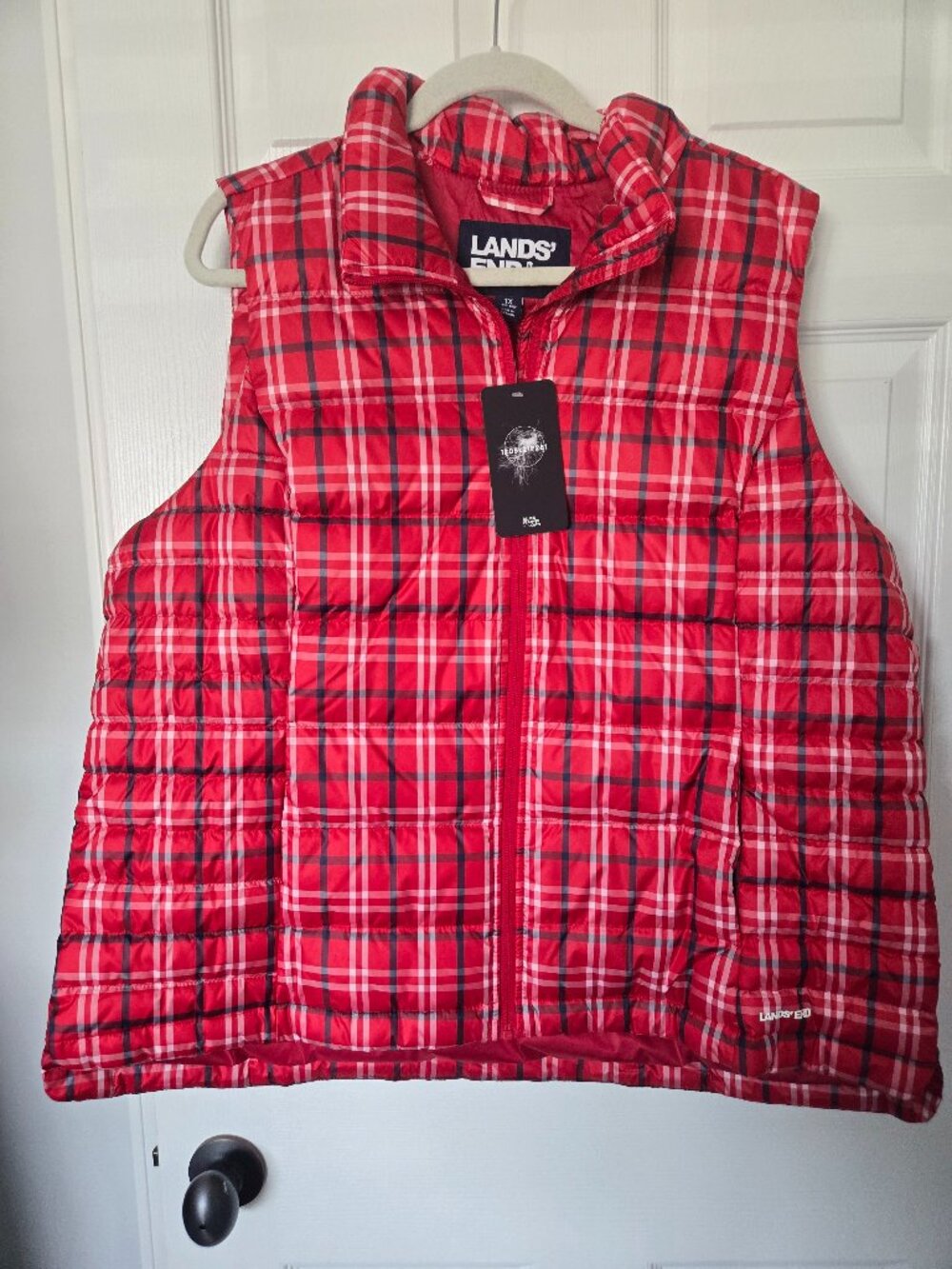 Lands' Eng Red Plain Puffer Vest, 1X, NWT